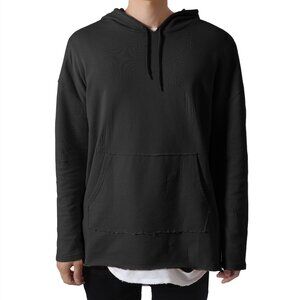 FXN Men's Hipster Drop Cut Distressed Hoodie Sweater Black